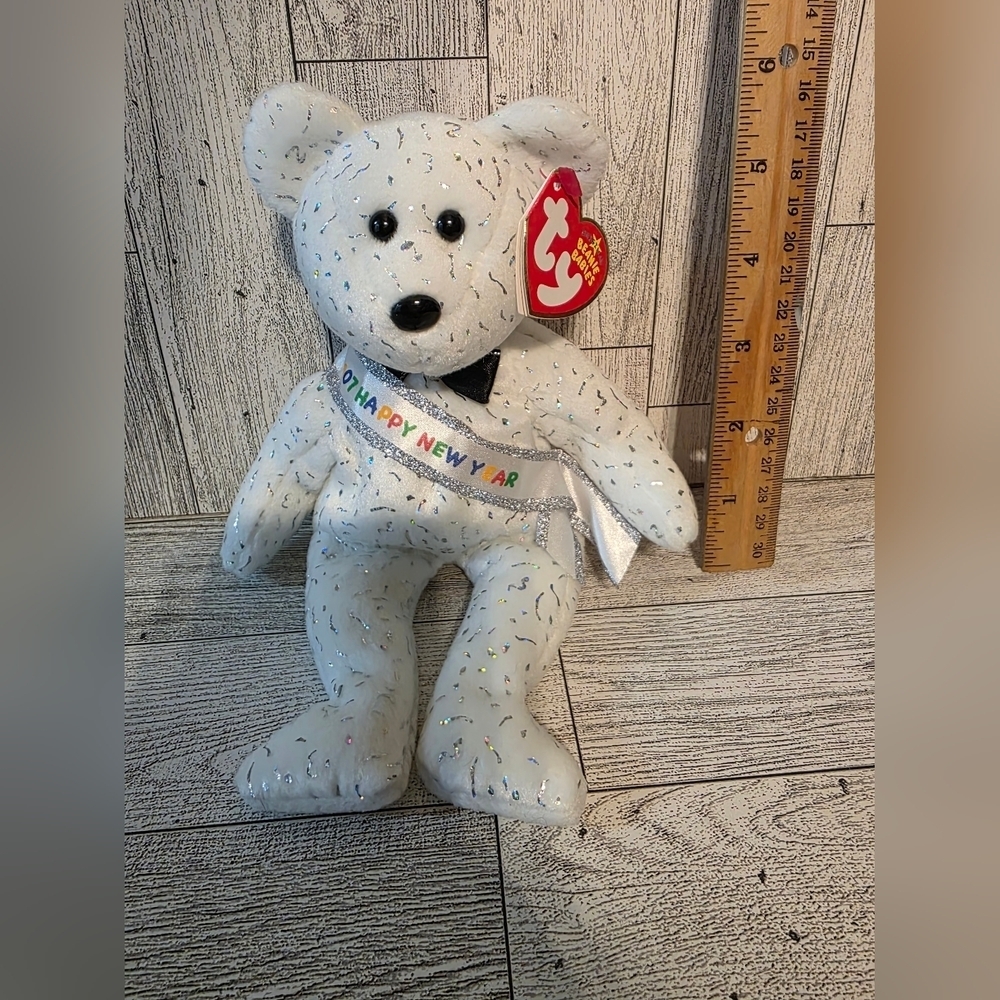 Ty New Year 2007  White Bear with Festive Sash